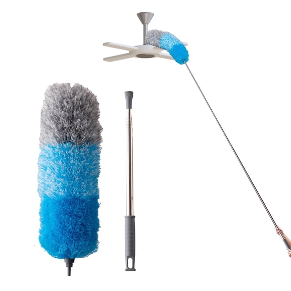 Yocada Microfiber Feather Duster Extendable Duster with 100 inches Extra Long Pole,Bendable Head & Long Handle Dusters,Blue