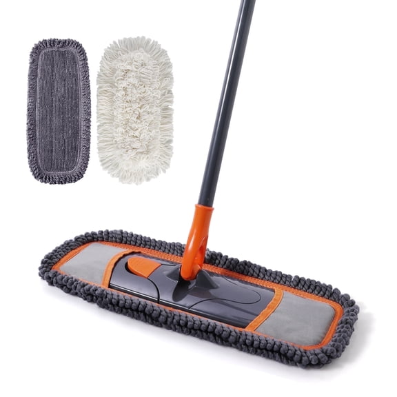 Yocada Mops for Floor Cleaning with 2 Different Washable Mop Pads and Extendable 55” Long Handle, Multifunction Dust Mop,Orange