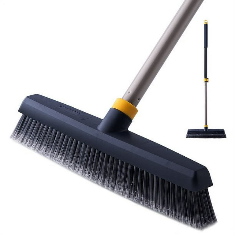 Yocada Push Broom Brush Stiff Bristles Head for Bathroom Kitchen Garage  Tile Concrete Floor, Black