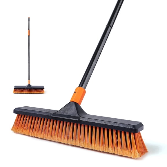 Yocada 18" Heavy-Duty Push Broom with Stiff Bristles  Outdoor Floor Cleaner for Concrete, Patio, Deck, Tile & Garage  Extendable Handle