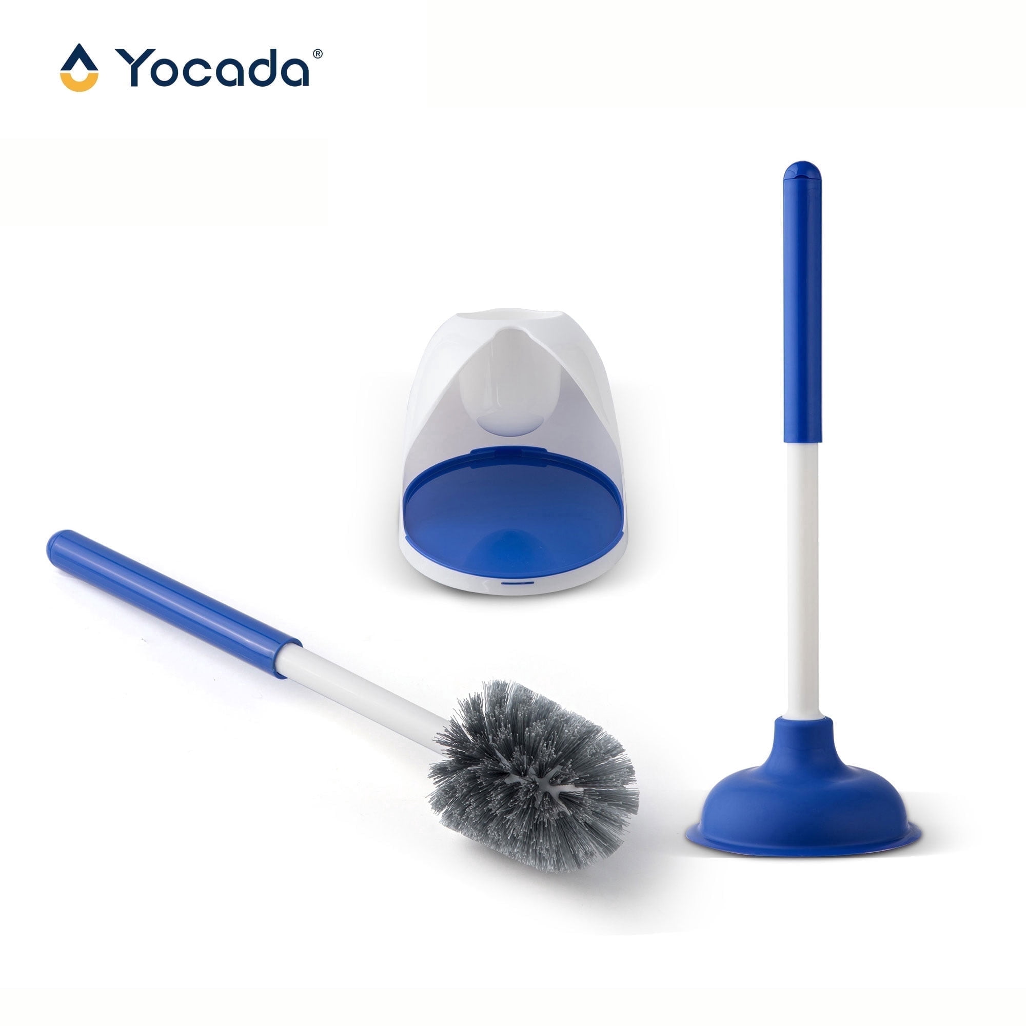 Yocada Slim Toilet Brush & Plunger Setfor Bathroom Cleaning, Blue, 2 Pack