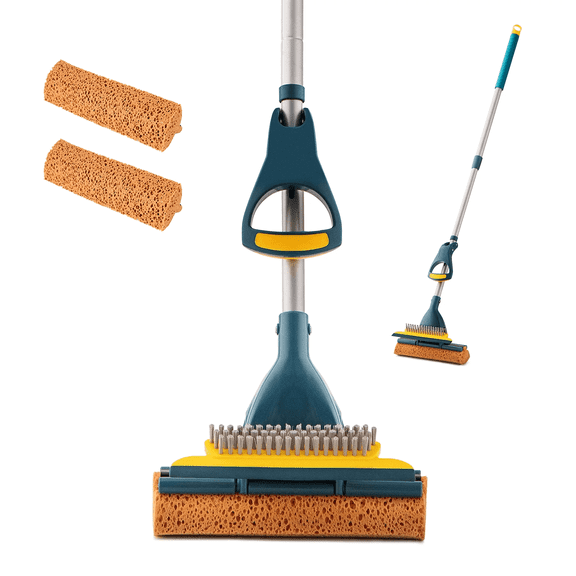 Yocada Sponge Mop with Extendable Iron Pole Easily Wringing for Household Commercial Total 2 Refills