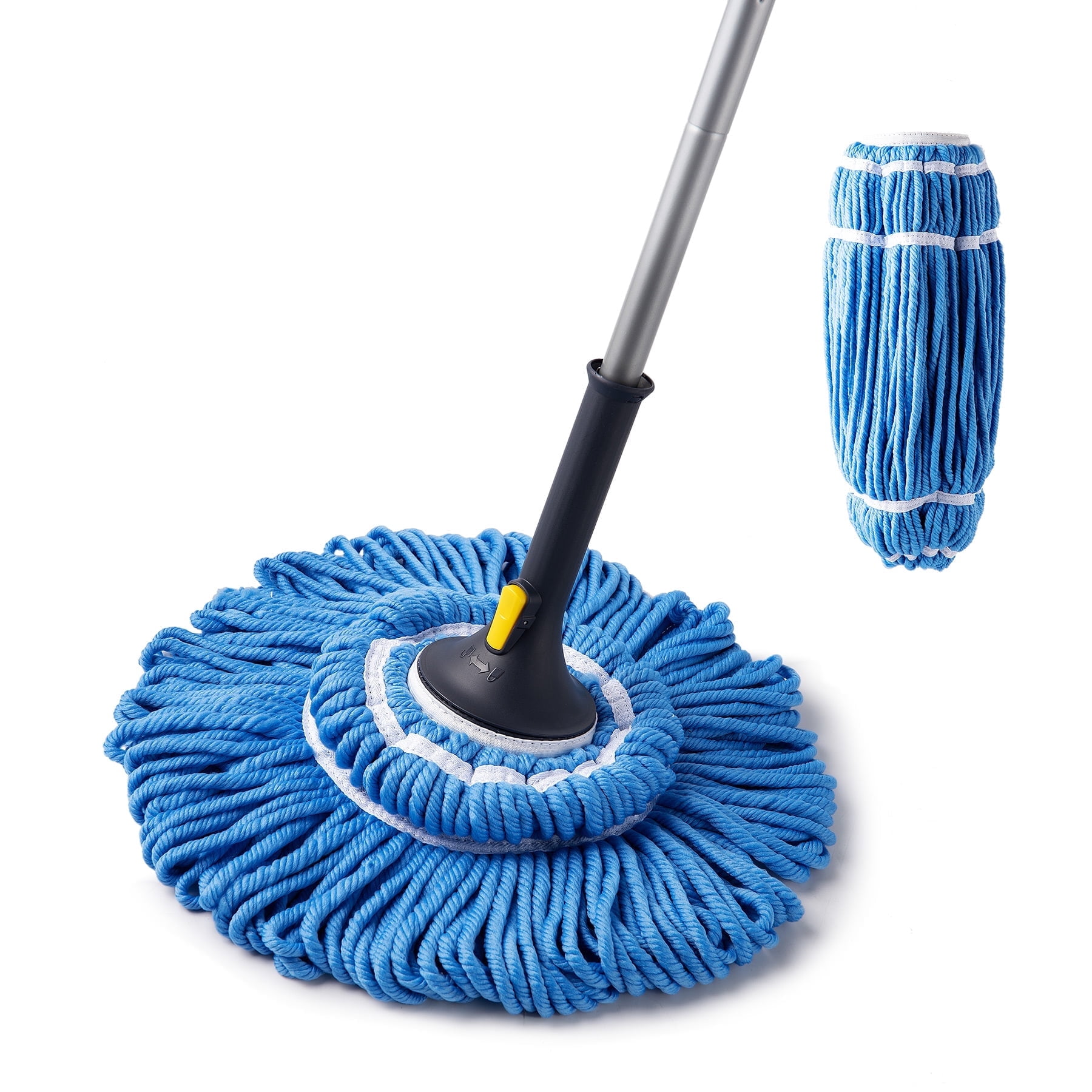 Yocada Twist Mop with 57" Iron Pole Easily Wringing for Wet Dry Use Total 2 Replacement Heads, Blue