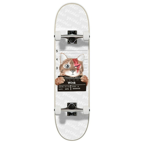 Yocaher Assembled Skateboard 31" x 7.75" Pro Canadian Maple Skate Deck, BlackWidow Premium Grip Tape, ABEC-9 Bearing, 54mm skateboards wheels for all level tricks (Rockstar Kitty Cat - White Wink)