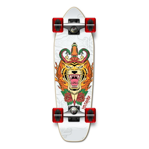 Yocaher Complete Mini Cruiser Graphic Longborad skateboard 27“ x 8" - Flaming Tiger
