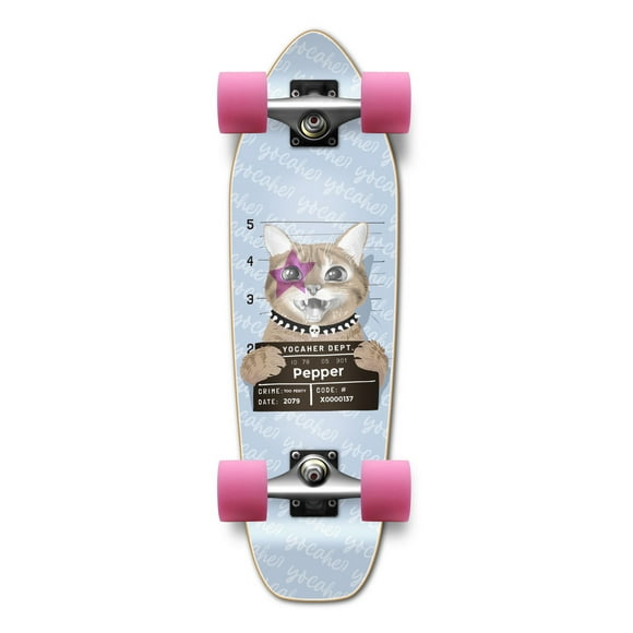 Yocaher Complete Mini Cruiser Graphic Longborad skateboard 27 x 8" - Rockstar Kitty Cat - Purple Pepper