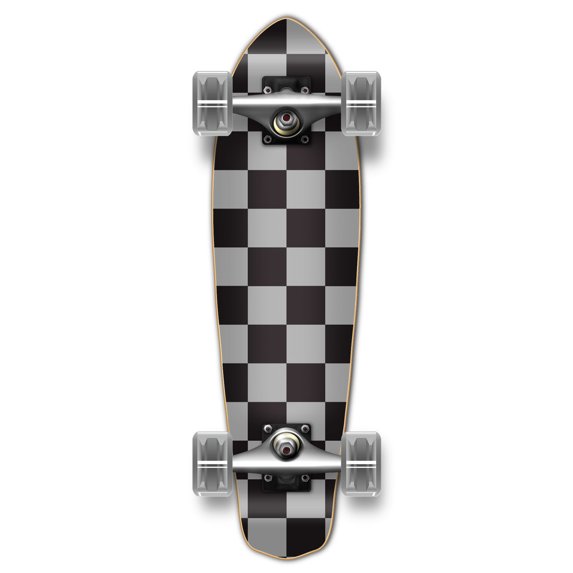 Yocaher Longboard complete Micro Cruiser 25" x 6.5" w/Premium Black grip tape, heavy duty Aluminum Alloy truck, 62mm Wheels, ABEC-9 Bearings - Checker Gray