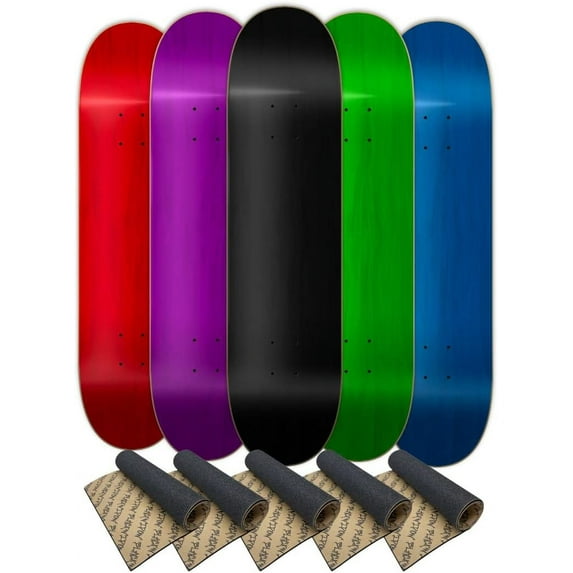 Yocaher Professional CanadianMaple Stain Skateboard decks size 31"x 7.5" / 7.75" / 8.0"/ 8.25"/ 8.5" -Double kicktail skateboard w/Assorted color skate decks W/detached Black Pro Grip Tape - Set of 5