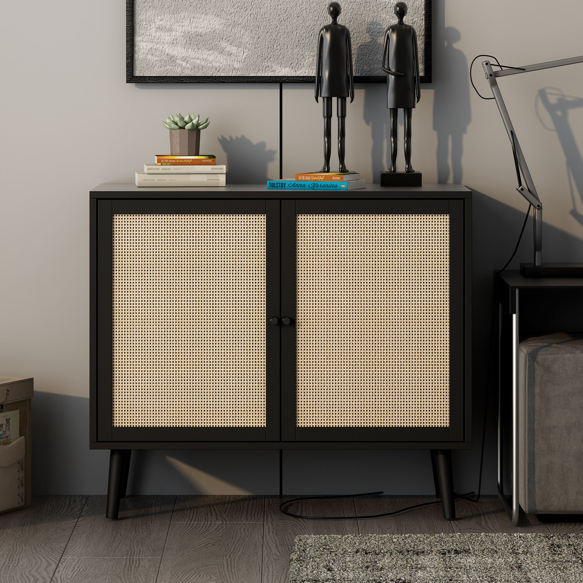 38' Accent with a Drawer, a Door and Antiqued Mirror Accents