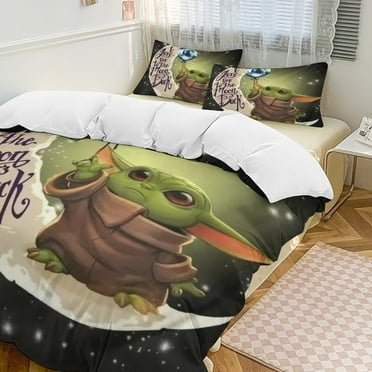 Yoda 3 Piece Bedding Set Cartoon Comforter Set Cute Duvet Cover Sets Super Soft Aldult Bedding Set Kids Bedroom Gifts,1 Duvet Cover with 2 Pillowcases 90"x90"