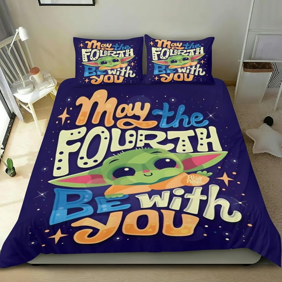 Yoda Baby Themed Bed Sheet Set Three Piece Set 53x79 Inches Comfortable And Skin Friendly Unique Design Creating A Star Studded Night