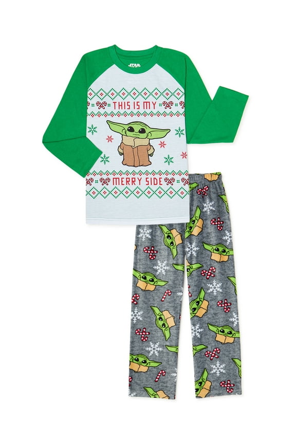 Yoda Boys Exclusive Long Sleeve Top & Long Pants, 2-Piece Pajama Set Sizes 4-12