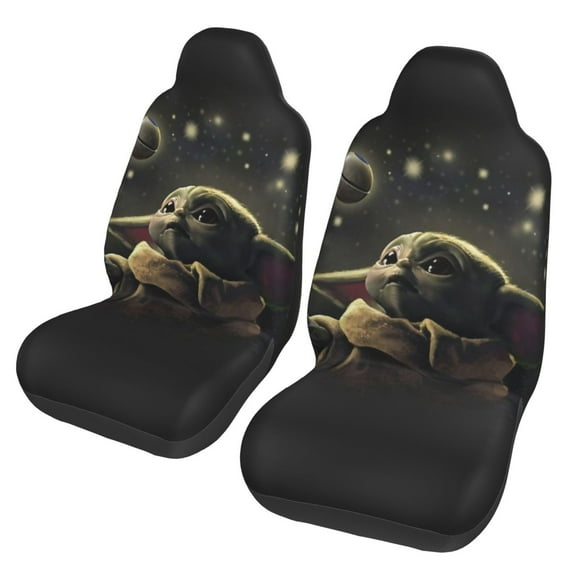 Yoda Car Seat Covers 2 Pack Cartoon Print Front Seat Covers Interior Accessory Universal Vehicle Seat Protector Fit for Car Auto Truck Van SUV Sedan
