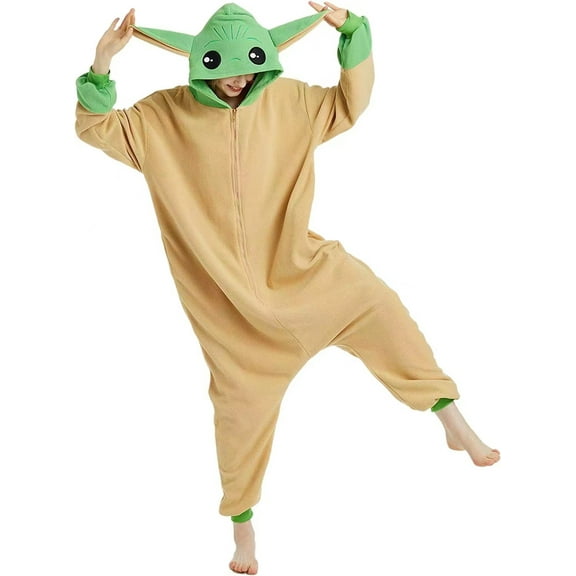 Yoda Costume Adult Onesie Pajamas Adult Wearable Blanket Shark Blanket Shark Hoodie Onesie Large Hoodie (Green)