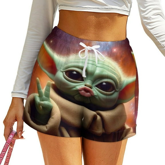 Yoda Shorts Womens Summer Beach Boardshort Drawstrng Elastic Waist Print Casual Loose Shorts with Pockets S
