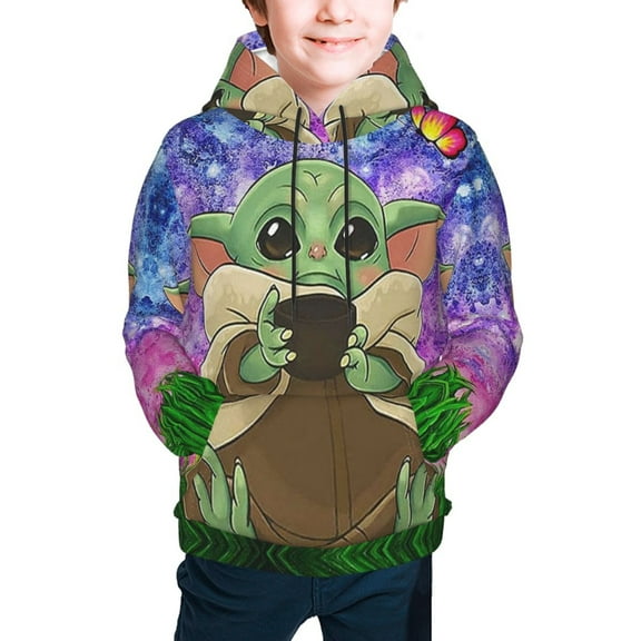 Yoda Youth Cartoon Hoodie Fashion Long Sleeve Kids Pullover Coat Casual Hoody Hooded Sweatshirts for Boys Girls