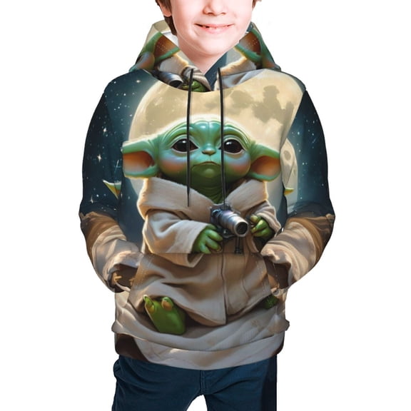 Yoda Youth Cartoon Hoodie Fashion Long Sleeve Kids Pullover Coat Casual Hoody Hooded Sweatshirts for Boys Girls