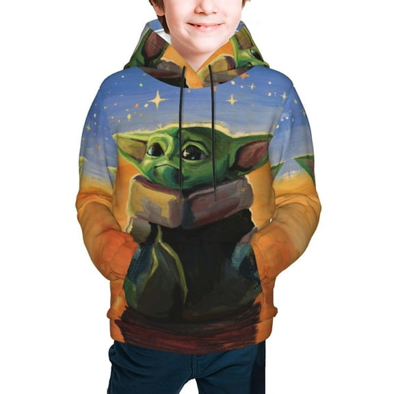 Yoda Youth Cartoon Hoodie Fashion Long Sleeve Kids Pullover Coat Casual Hoody Hooded Sweatshirts for Boys Girls