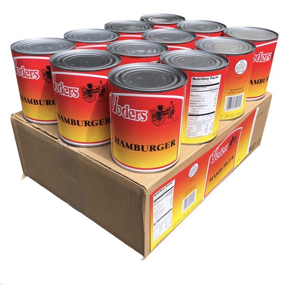 Yoder's Fresh Canned Hamburger Ground Beef Long Shelf Life Emergency Food #2.5/28oz/14 Servings/Can- 12 Cans