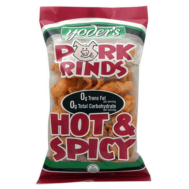 Yoder's Hot and Spicy Pork Rinds (Chicharrones), 12Pack 3.5 oz. Bags