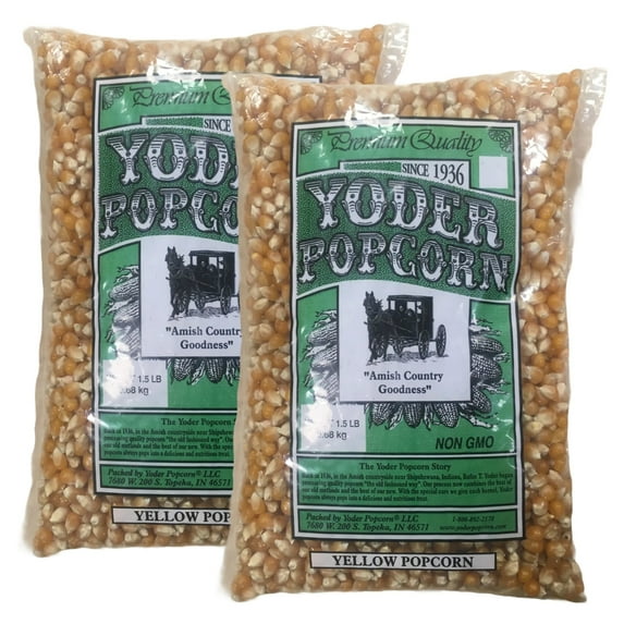 Yoder's Traditional Large Yellow Kernel Popcorn, USA Grown, Two 1.5 lb Bags