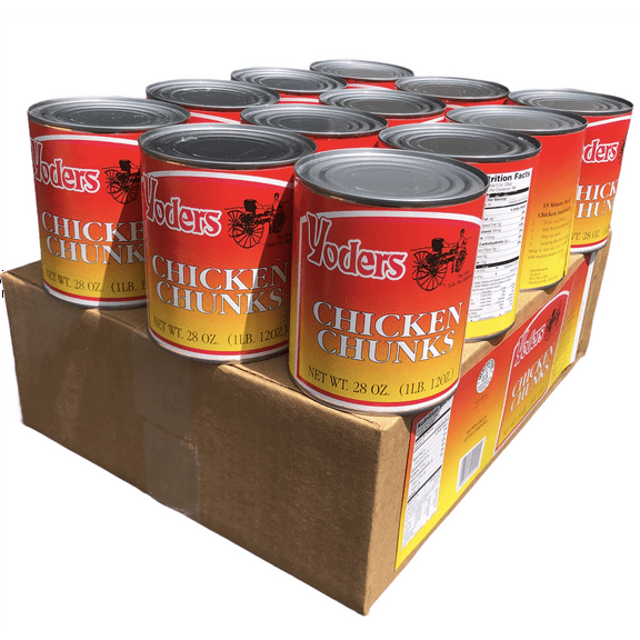 Yoders Canned Long Shelf Life Emergency Survival Food Ration Chicken Chunks with 14 Servings/28oz/Can- 12 Cans