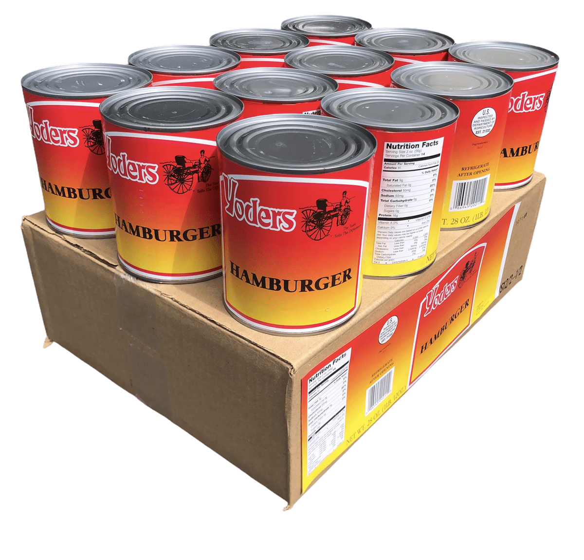 Yoders Canned Long Shelf Life Emergency Survival Food Ration Hamburger Ground Beef with 14 Servings/28oz/Can- 12 Cans