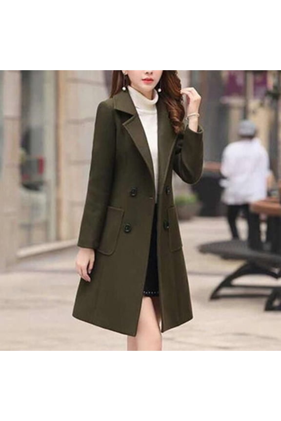 Yodetey Coat Women Causal Coat Trench Jacket Ladies Warm Button Pocket Overcoat Outwear Tops Army Green 12(Xxl)