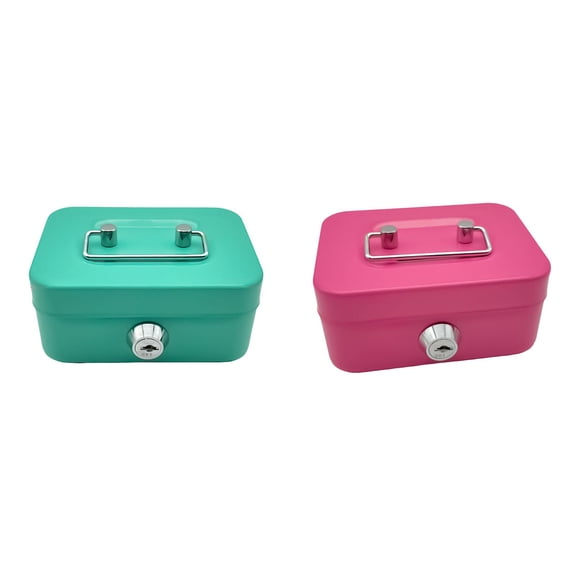 YoeXGDS 2PCS Locking Steel Medium Box with Removable Tray and Key Lock, Portable Small Lock Box with Key, Key Lock Organizer with Handle for Home 4.5×2inch