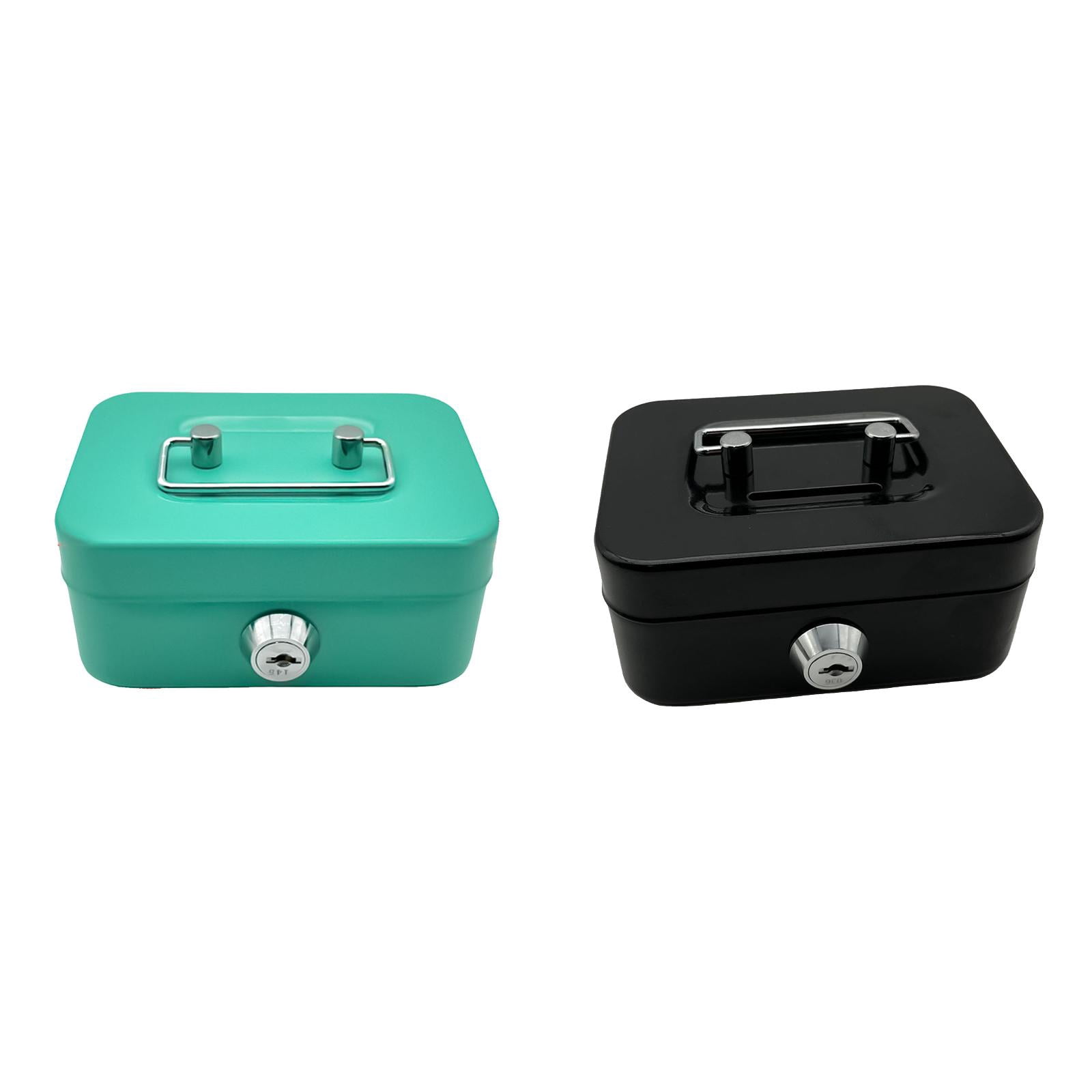 YoeXGDS 2PCS Locking Steel Medium Box with Removable Tray and Key Lock, Portable Small Lock Box with Key, Key Lock Organizer with Handle for Home 4.5×2inch