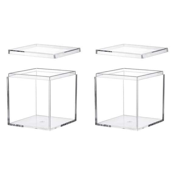 YoeXGDS 2PCS Small Clear Plastic Storage Box, 2.5inch Clear Plastic Boxes, Small Acrylic Box with Lid, Square Cube Storage Containers, Plastic Storage Box for Birthday Party Candyand Small Jewelry