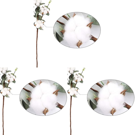 YoeXGDS 3PCS 21inch Cotton Stems with Leaves, Cotton Dried Flowers 4 Cotton Heads Per Stem, CottonBalls for Home Farmhouse Wedding Tables Centerpieces, Cotton Floral Stems for Vase Fillers