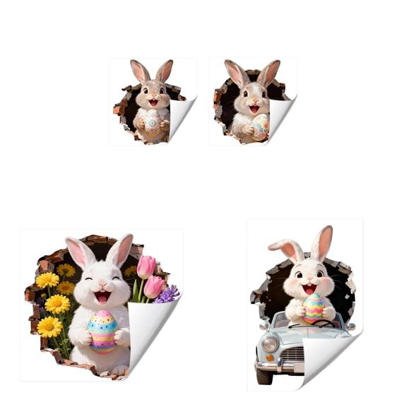 YoeXGDS 4 Sheet Easter Funny Eggshell Rabbit Flower Window Stickers Rabbit Window Stickers Easter Living Room Study Decoration Wall Decoration Supplies Wall Stickers for Bathroom 12/16inch