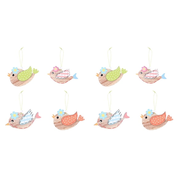 YoeXGDS 8PCS Artificial Hanging Ornaments Wooden Bird Pendant, Hanging Decor Orange Wing Birds for Wall Door and Window Decoration Spring Home Decor for Tiered Tray Decorations