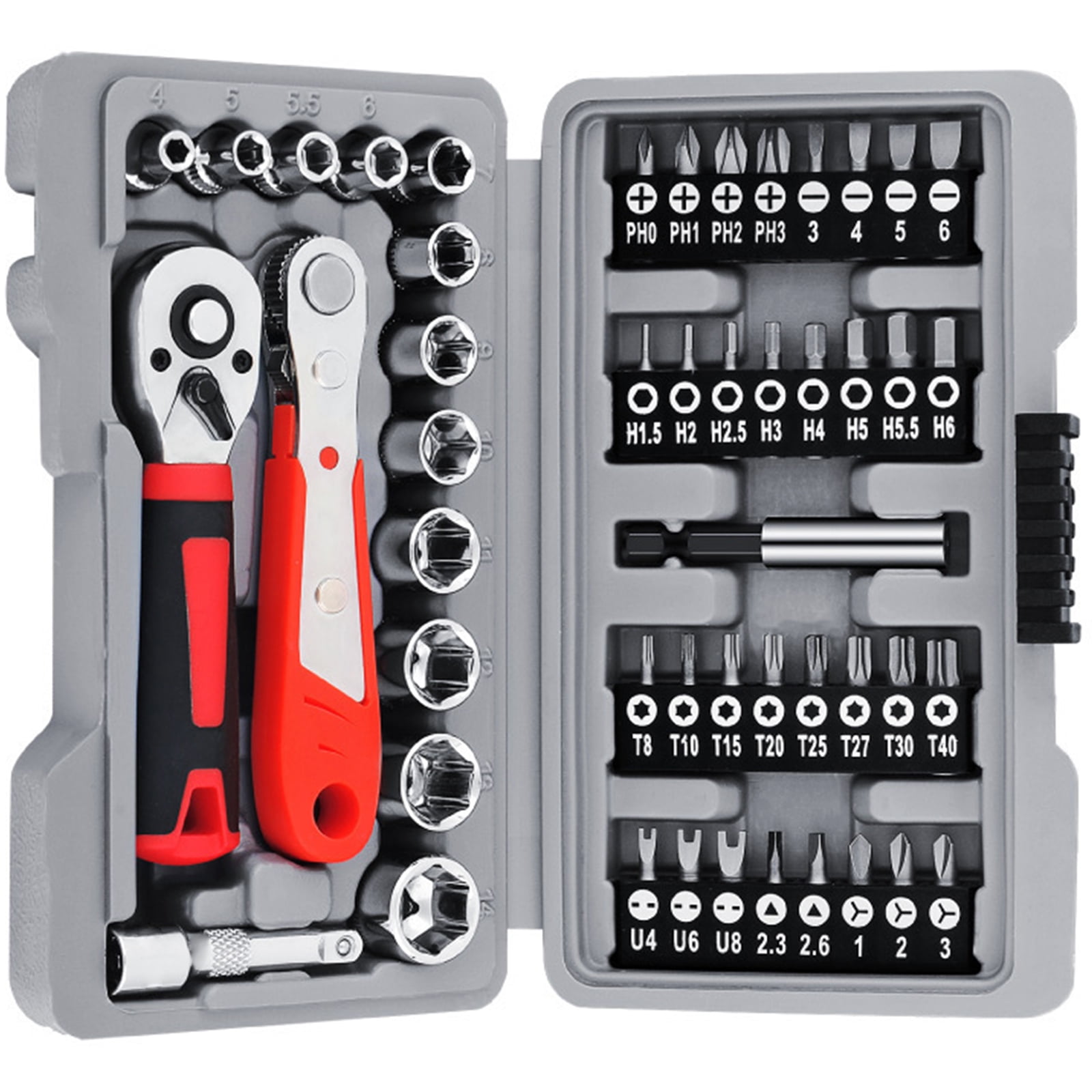 Hand Rachets Yoetaun 48Pieces 1/4 Socket Wrench Ratchets Set Hexagonal Auto Repair ...