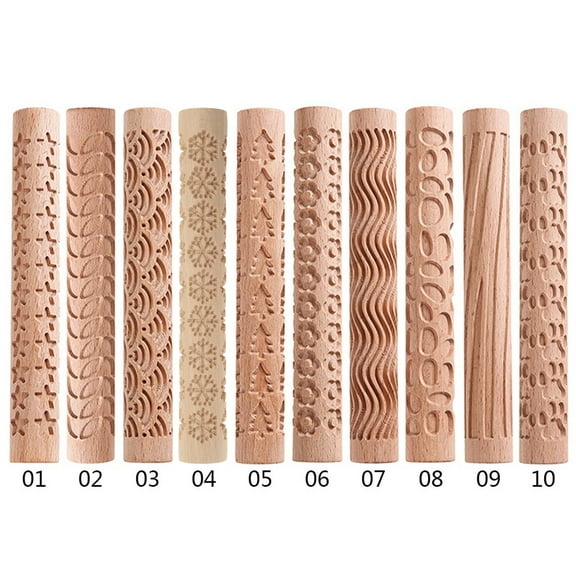 Yoetaun Embossing Rolling Pin Christmas Theme Pattern Engraved Wooden 3D Roller for Embossed Fondant Cake Dough Kitchen Color 5