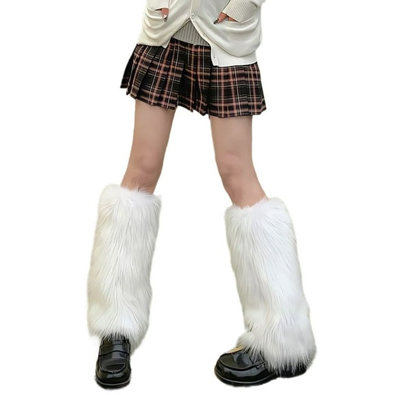 Yoetaun Faux Furs Leg Warmer,Warm Soft Cozy Fuzzy Leg Warmer Boot Cuffs Cover for Women Party Costumes Boot Sleeves Boot Covers White