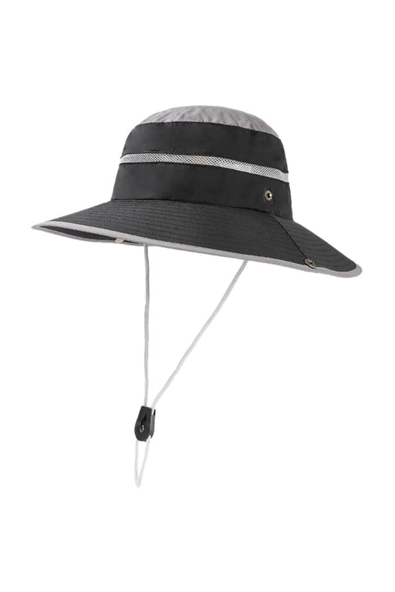 Large Brims Hiking Hat for Adult Breathable Waterproof Sun Hat UV Protective Hat with AdjustableStrap Foldable Visor Hat Black