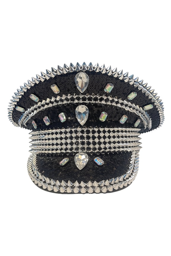 Music Festivals Adult Captain Hat with Rivet Studded Women Christmas Party Hat Prom Stage Performances Hat Black