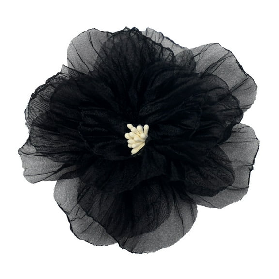 Yoetaun Organza-Flower Burning Edge Fabric Floral Flower Handmade 3D Flower Hair Accessorry Clothing Flower Ornament Women Black