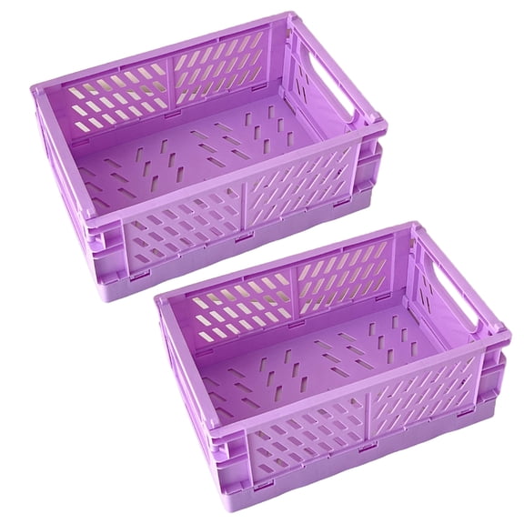 Yoetaun Plastic Baskets Foldable Desk Crates Storage Box Stackable Table Basket Organizers Office Desktop Drawer Shelf Purple