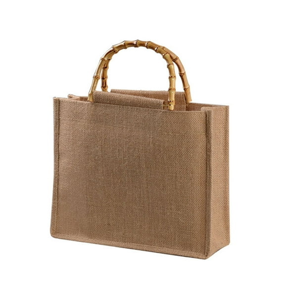 Yoetaun Portable Burlap Shopping Bag Handbag Loop Handles Reusable Light brown
