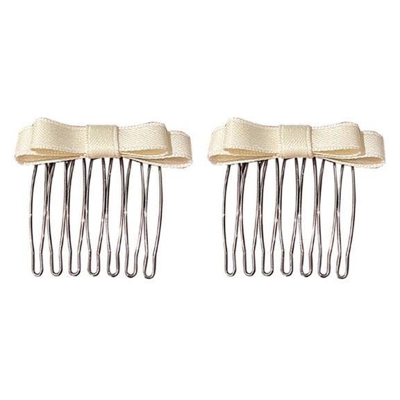 Yoetaun Ribbon Bowknot Hair Comb for Girl Hairpin Comb Hairclip Barrettes for Women Side Bangs Sweet Hair Styling Tool Beige White