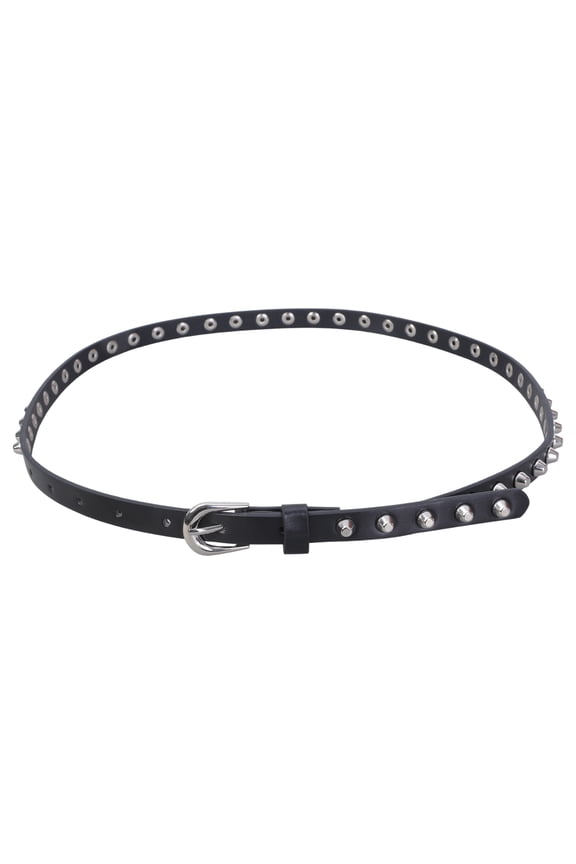 Rivet Studded Belt for Lady DoubleLoop Waist Belt Fashion Narrow Pin Buckle Waistband Jeans Pants Belt Women Accessories Black
