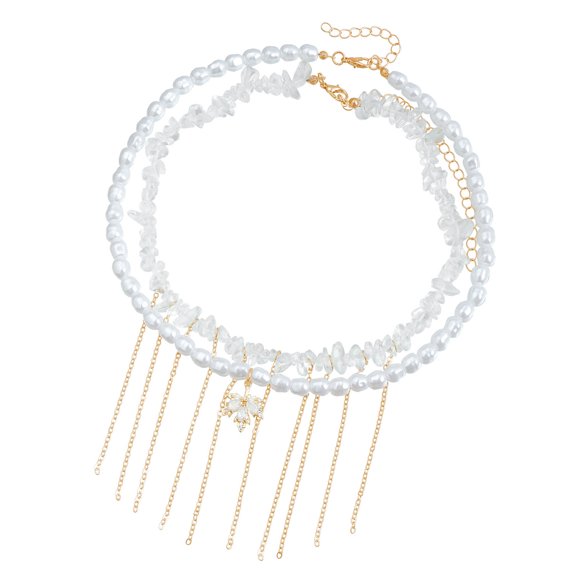 Yoetaun Vintage Pearls Tassels Choker Necklace for Women Elegant Neck Chain Handmade Layered Statement Jewelry