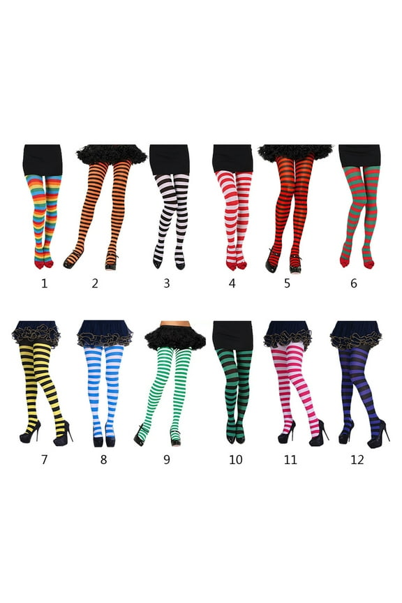 Women Girls Rainbow Multicolor Striped Tights Opaque Stockings Pantyhose for Christmas Halloween Cosplay Costume Color 11