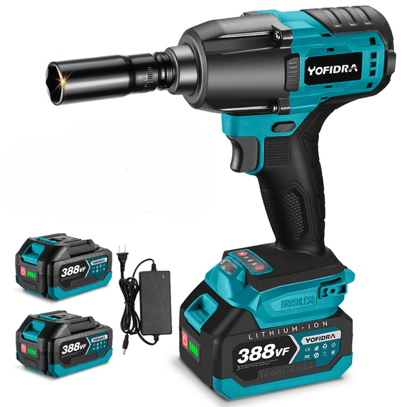 Yofidra Cordless Impact Wrench 1/2", Powerful Brushless Motor Driver w/ 3-Mode Speed, Max Torque 515 ft-lbs (700N.m), Power Impact Wrench W/ 2PCS Batteries for Car Home Truck Mower