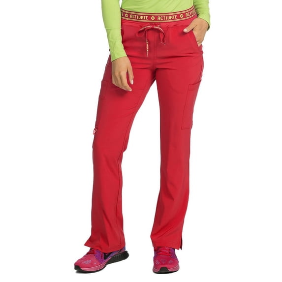 Med Couture Women's 8758 "Flow" Elastic Waist Cargo Scrub Pant -Red-Large Petite