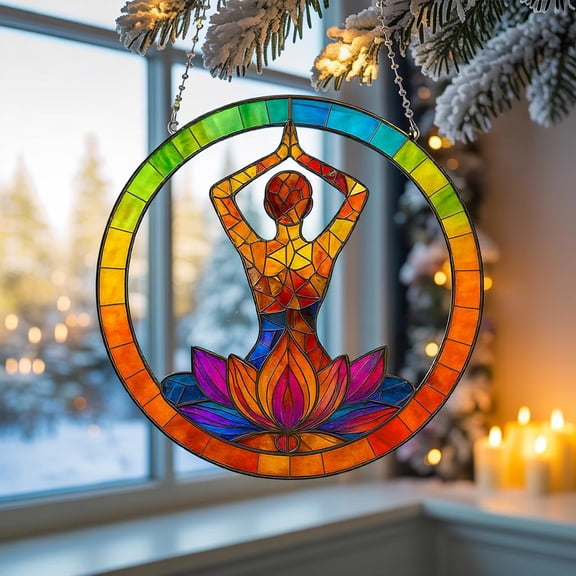 Yoga Acrylic Suncatcher Lotus Pose Sun-Catcher, Meditation & Chakra Energy Decor, Spiritual Window Hanging, Boho Room Ornament