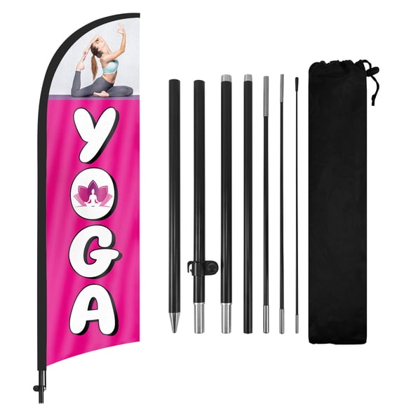 Yoga Advertising Feather Flags Banner 8Ft, Yoga Swooper Flag with Pole and Ground Stake, Advertising Feather Flag Signs for Yoga Business